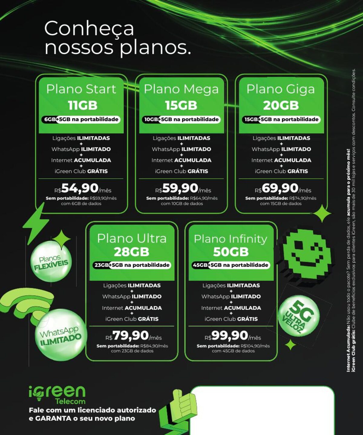 iGreen Telecom — planos Start, Mega, Giga, Ultra e Infinity